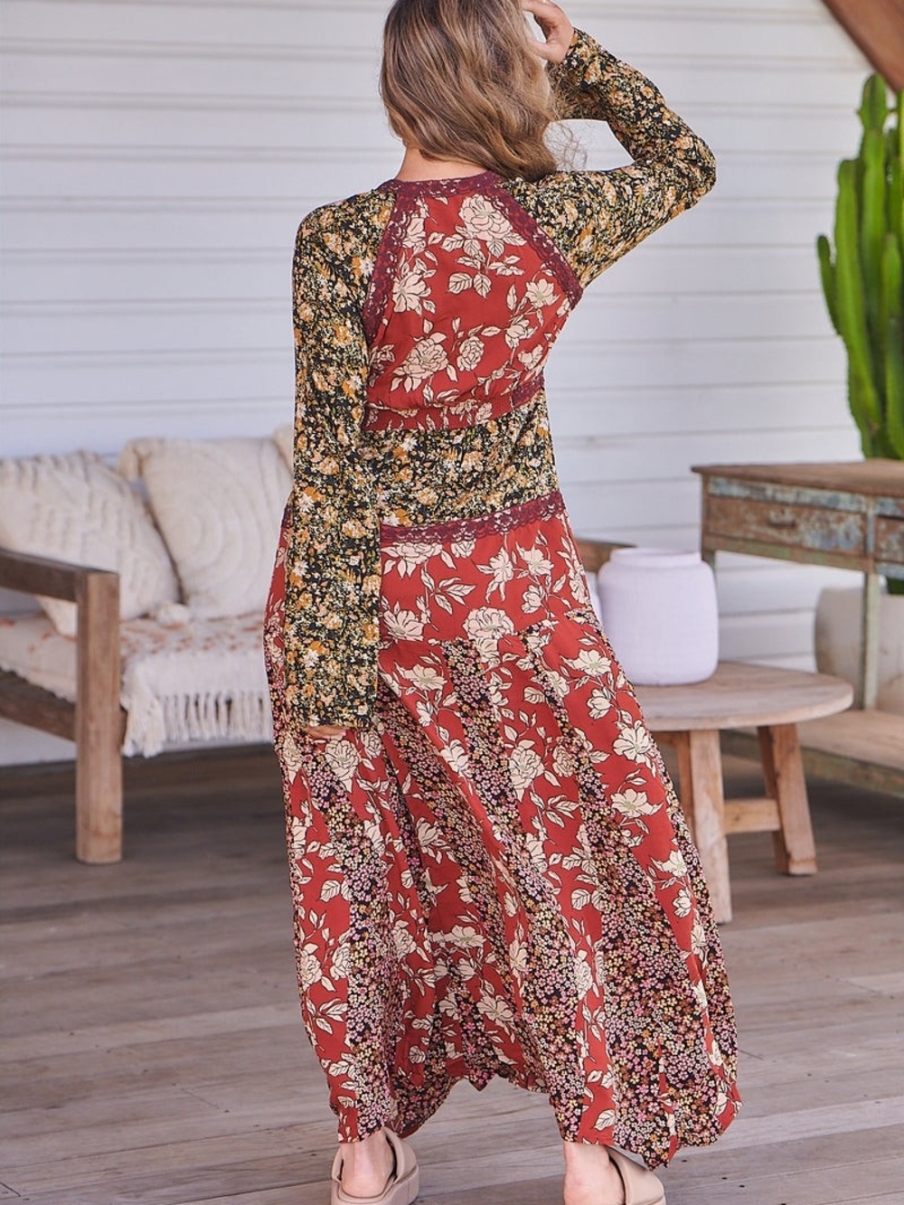 Free People Tilda Wrap Maxi Dress Mixed Floral Neutral Combo - Picture 3 of 9